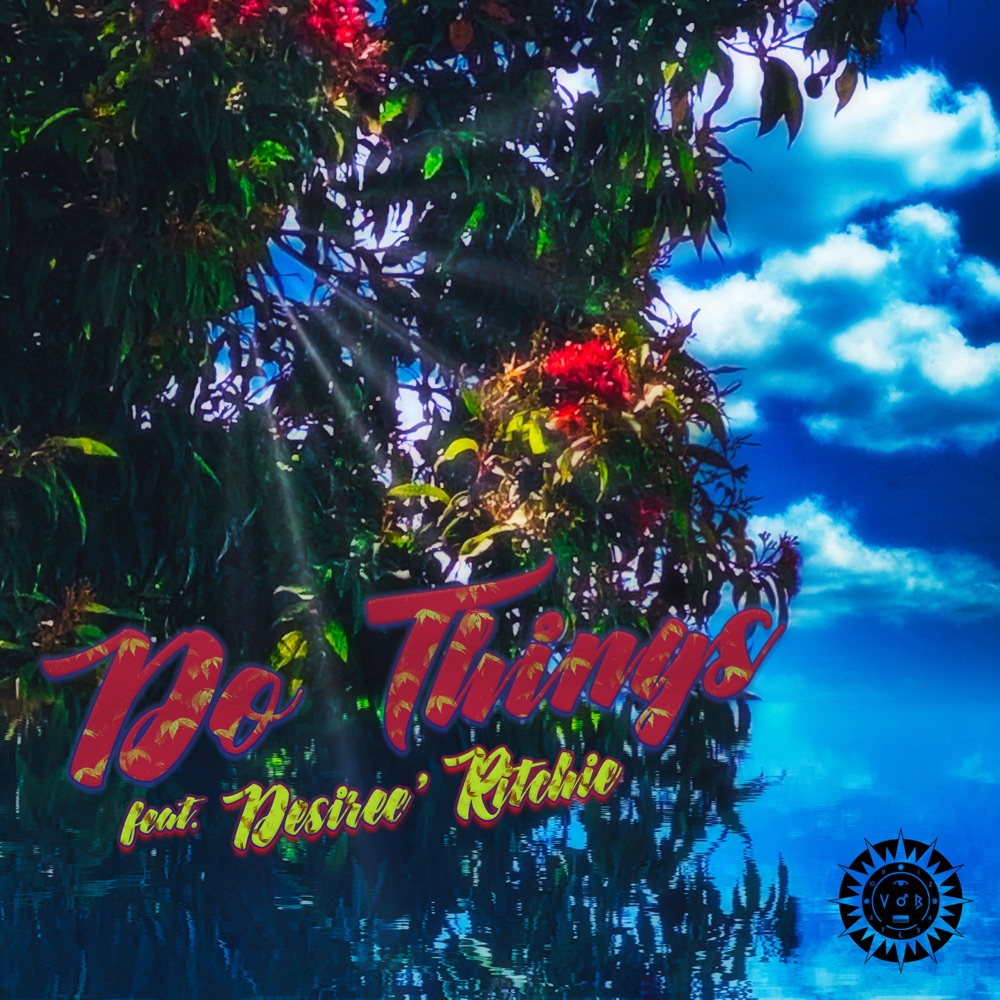 Do Things by Vonenzo Baschello feat. Desiree Ritchie - official single cover art, red flowering tree reflected in water